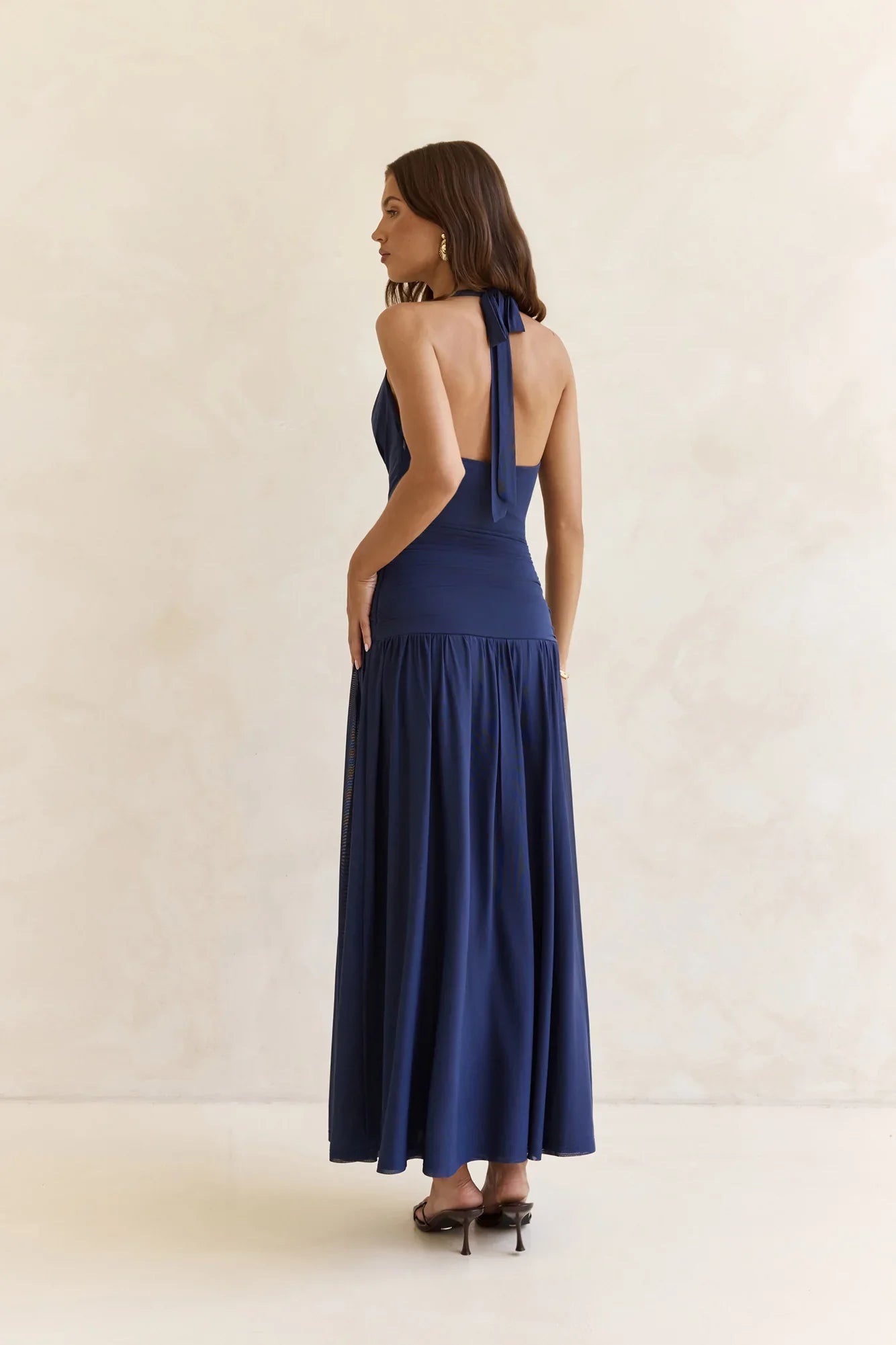 Dancing Skies Mesh Halter Maxi Dress Navy