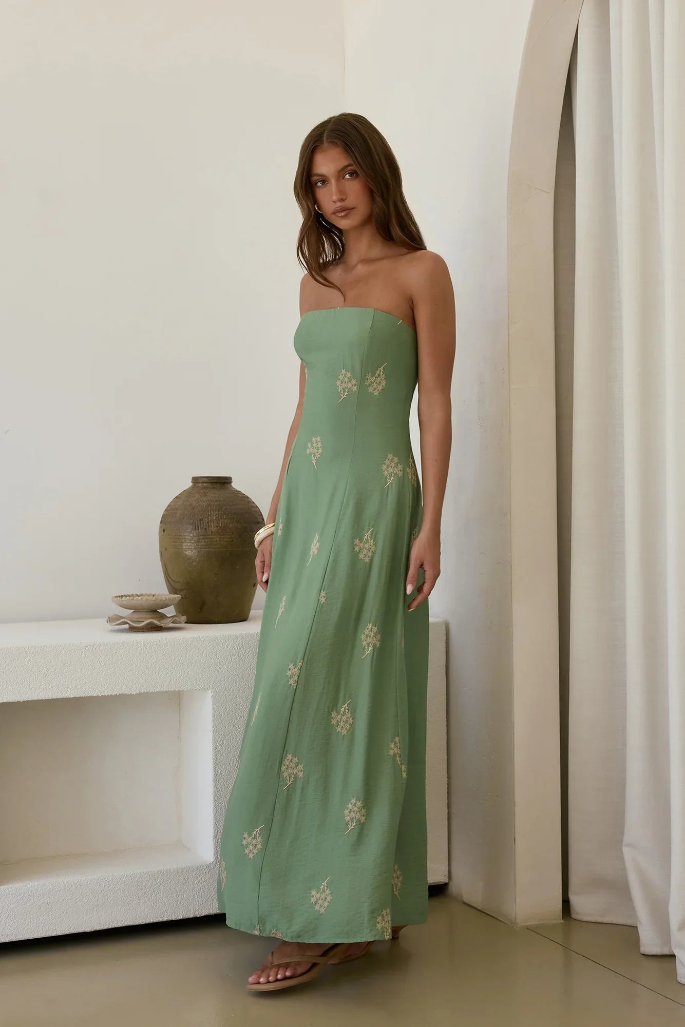 Swept Away Strapless Maxi Dress Green