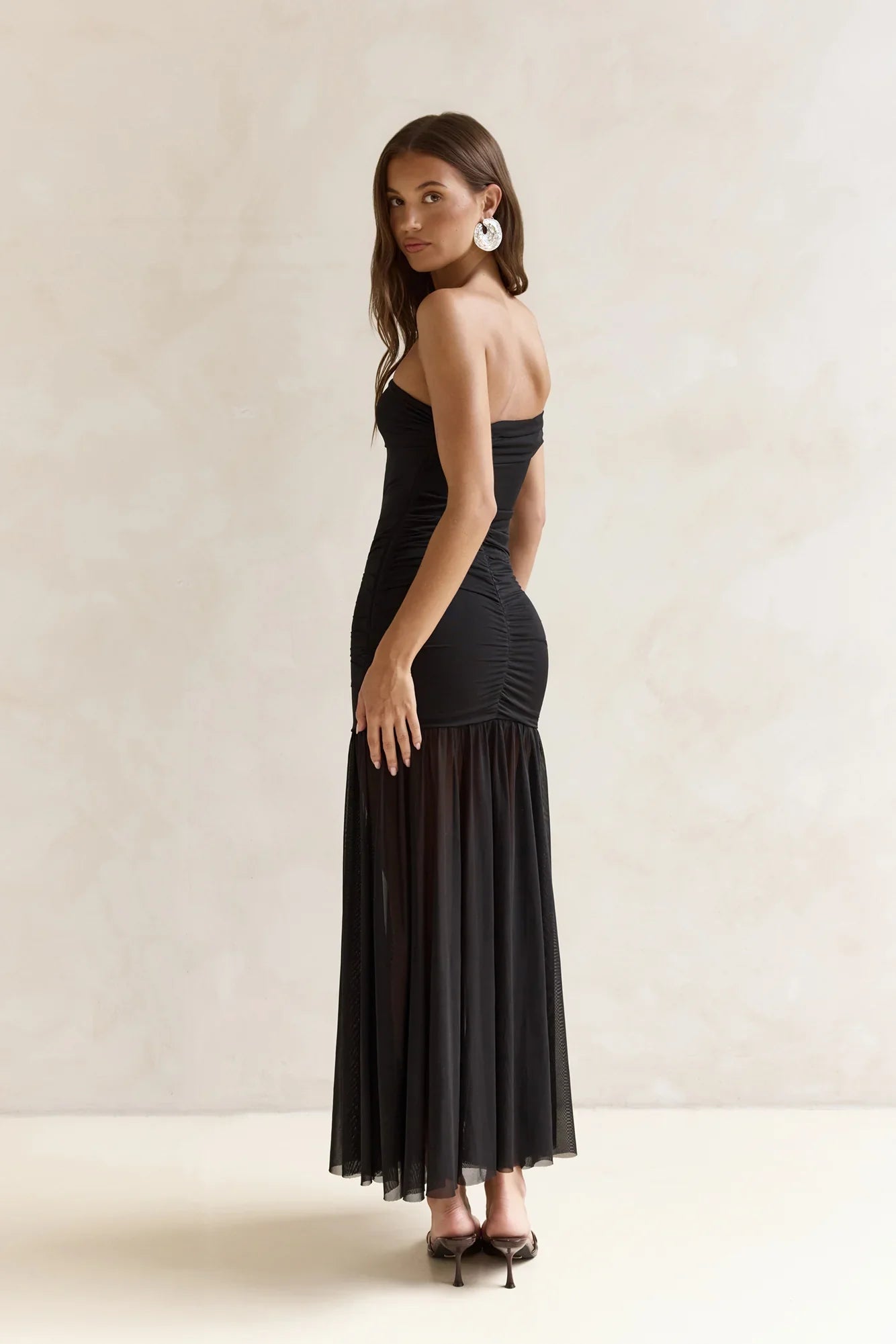 Serene Twilights One Shoulder Mesh Maxi Dress Black