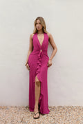 Sea Glass Nights Halter Maxi Dress Fuchsia
