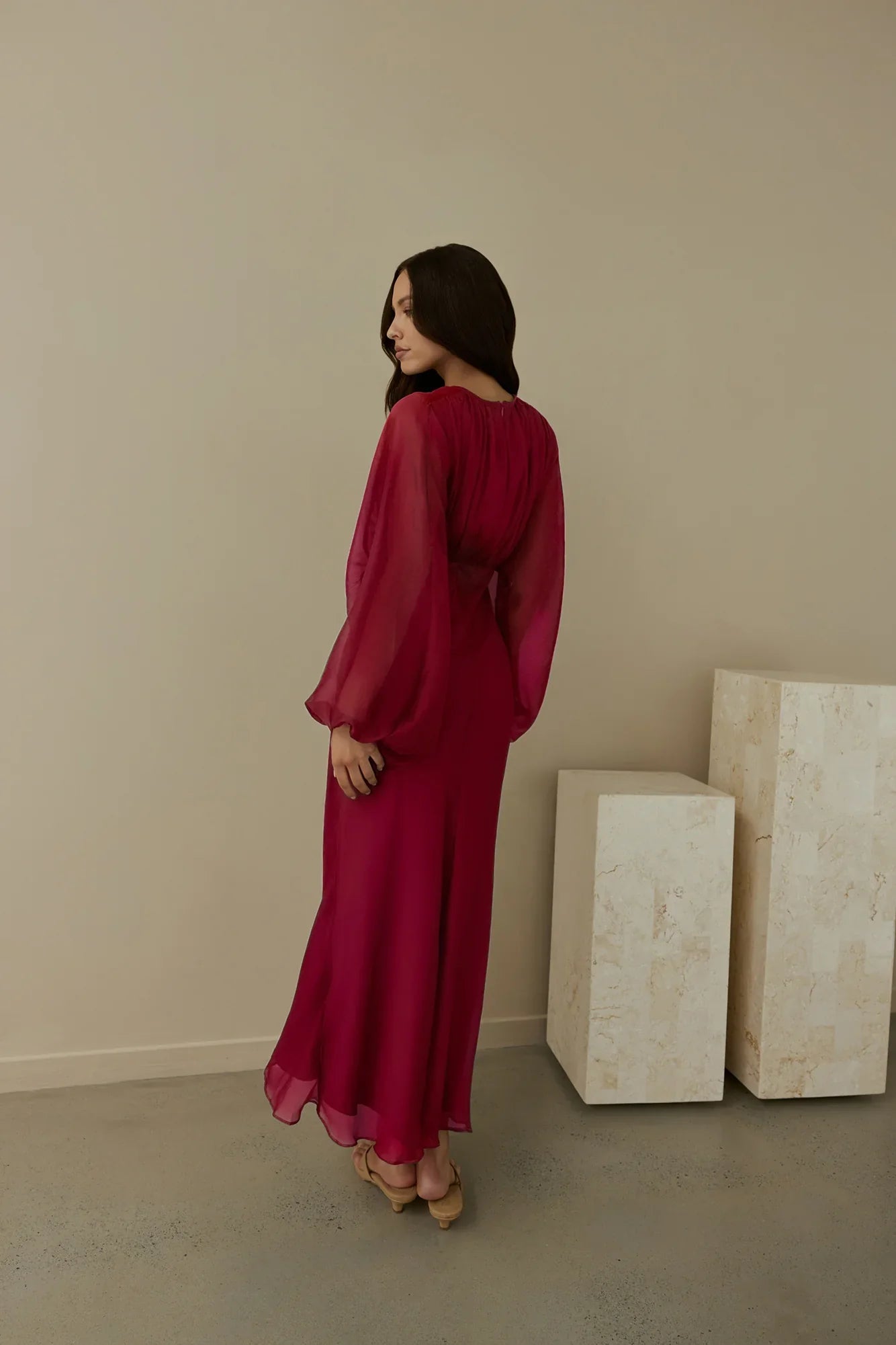 Our Nostalgia Long Sleeve Maxi Dress Burgundy
