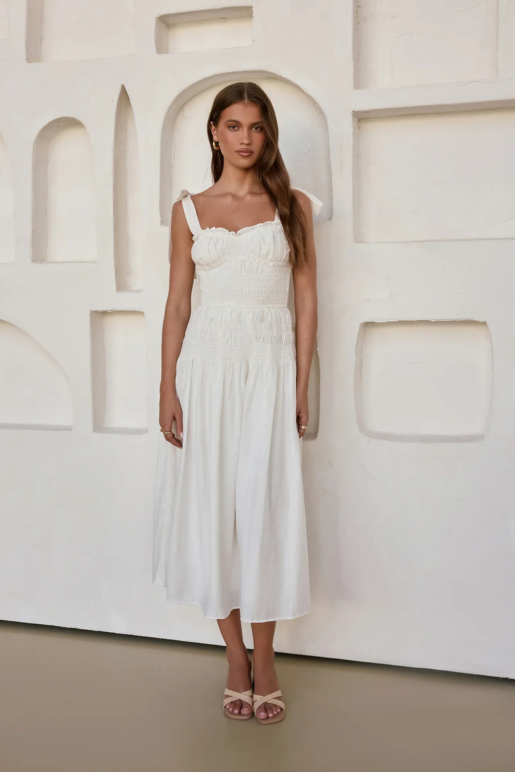 Spring Breeze Midi Dress White