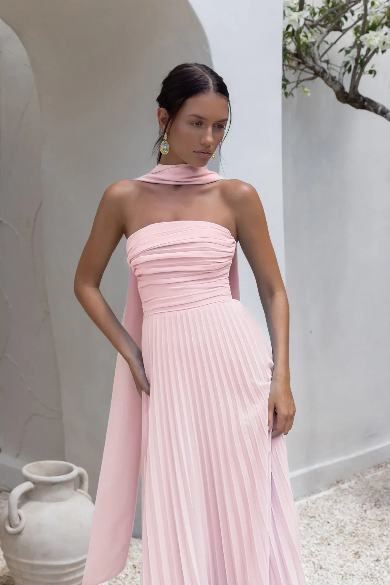 Rosewater Roads Strapless Maxi Dress Blush