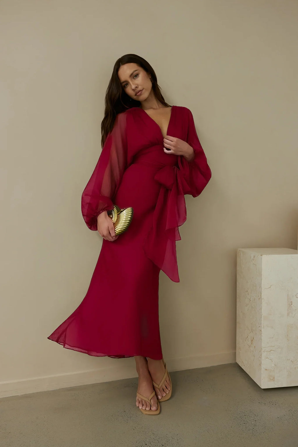 Our Nostalgia Long Sleeve Maxi Dress Burgundy