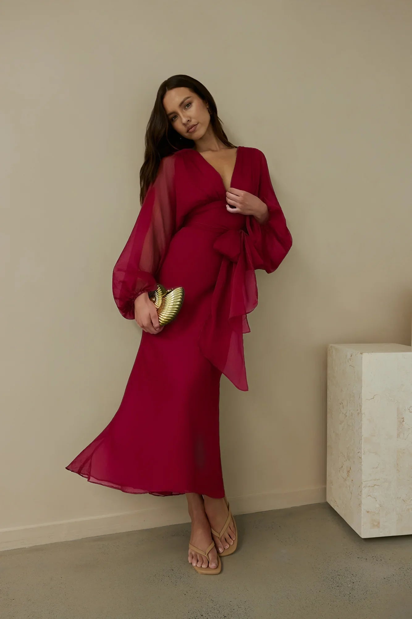 Our Nostalgia Long Sleeve Maxi Dress Burgundy