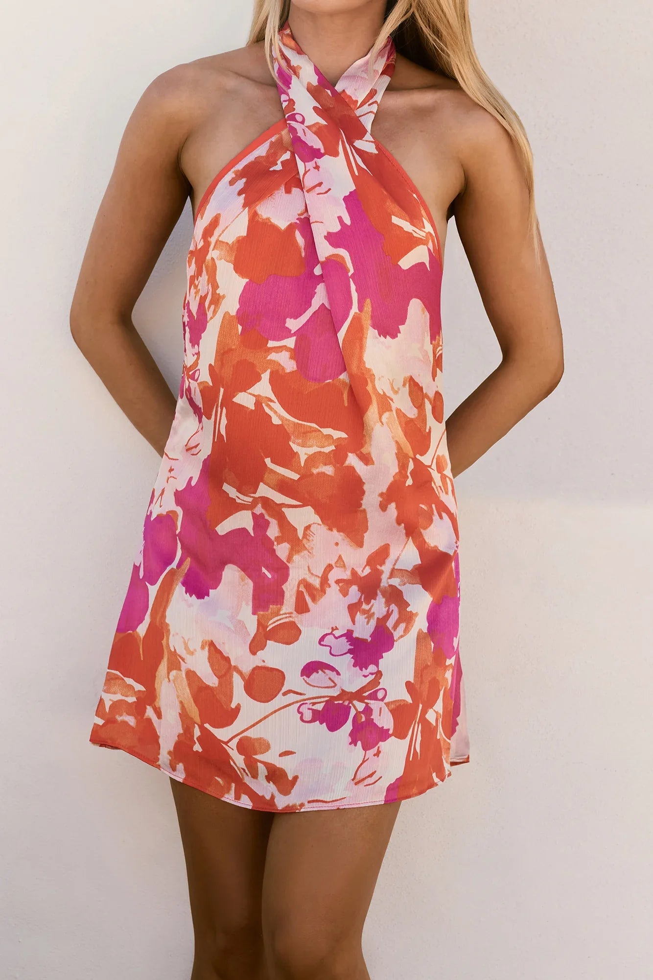 Garden Girl Moment Halter Mini Dress Pink
