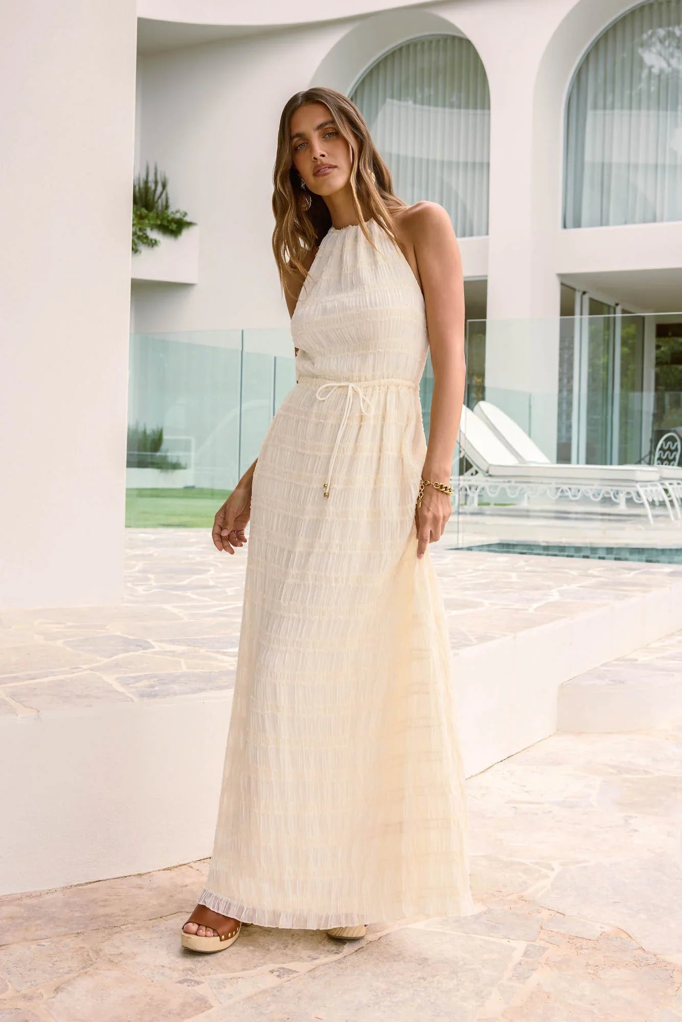 Different Dreams Halter Maxi Dress Cream