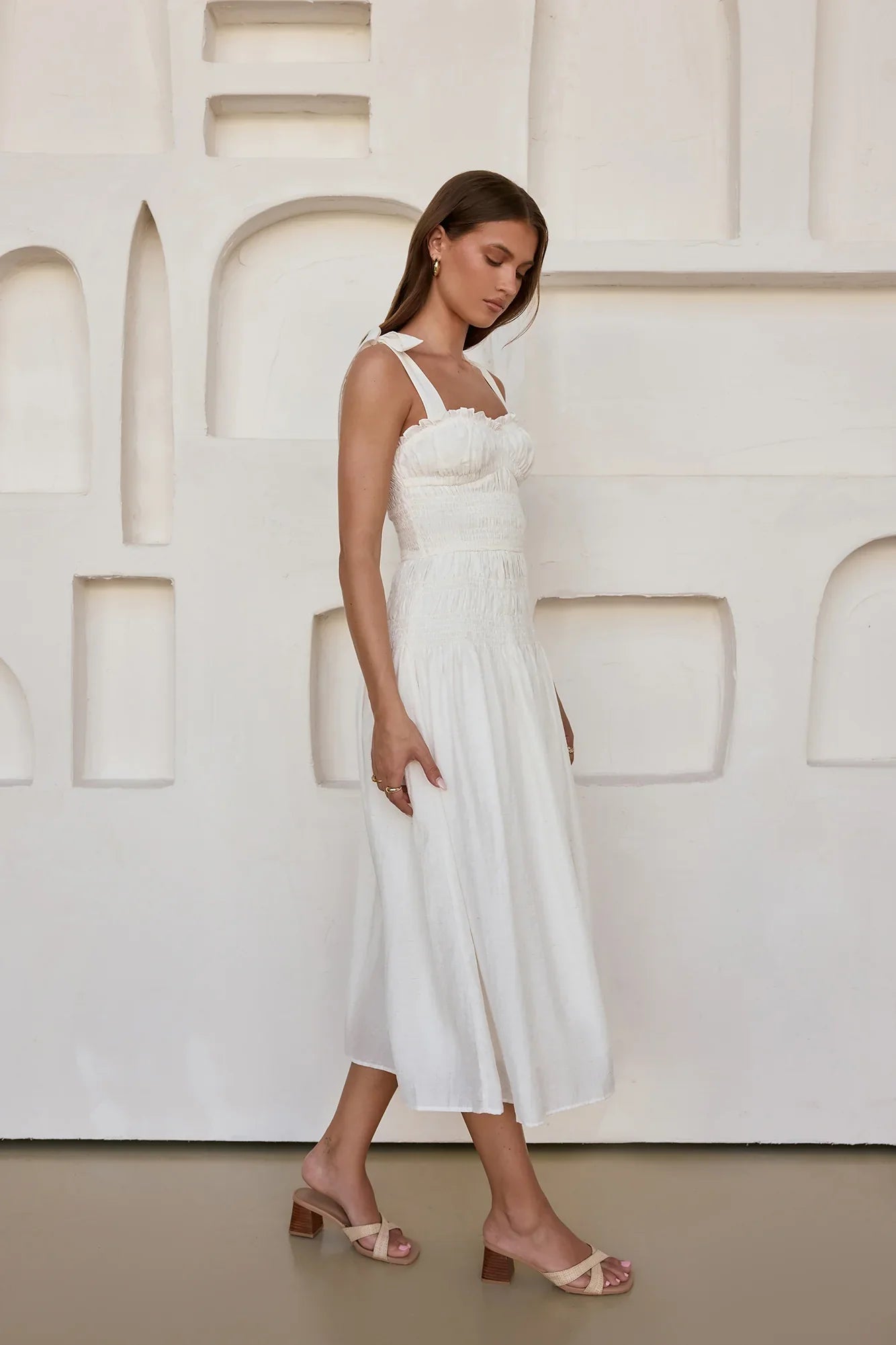 Spring Breeze Midi Dress White