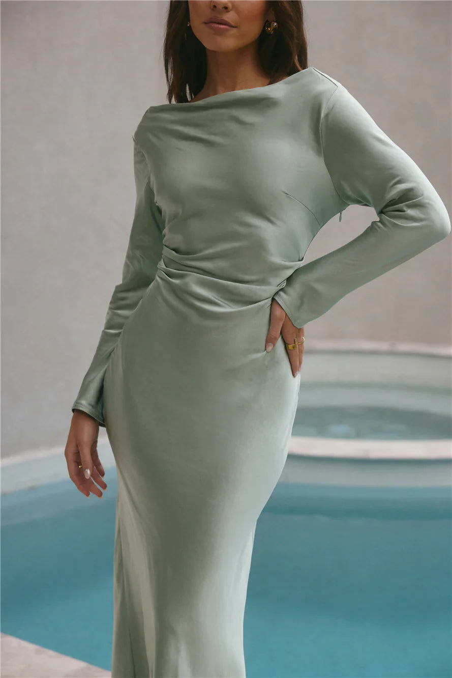 Forget Me Not Satin Maxi Dress Sage