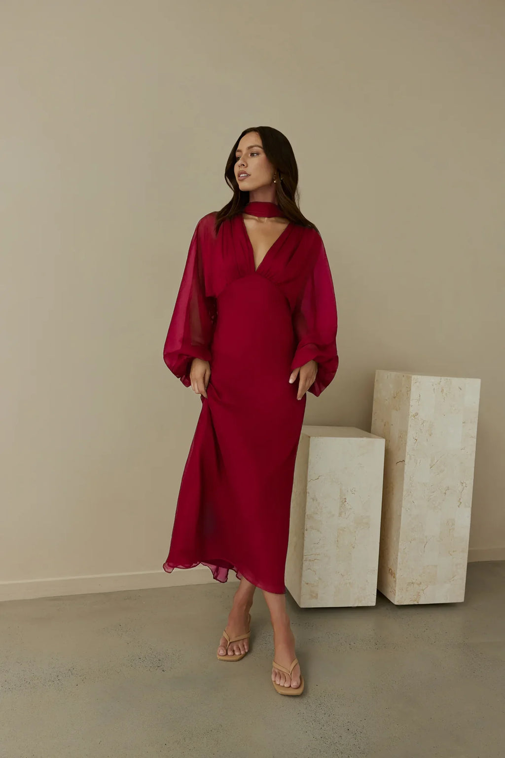 Our Nostalgia Long Sleeve Maxi Dress Burgundy