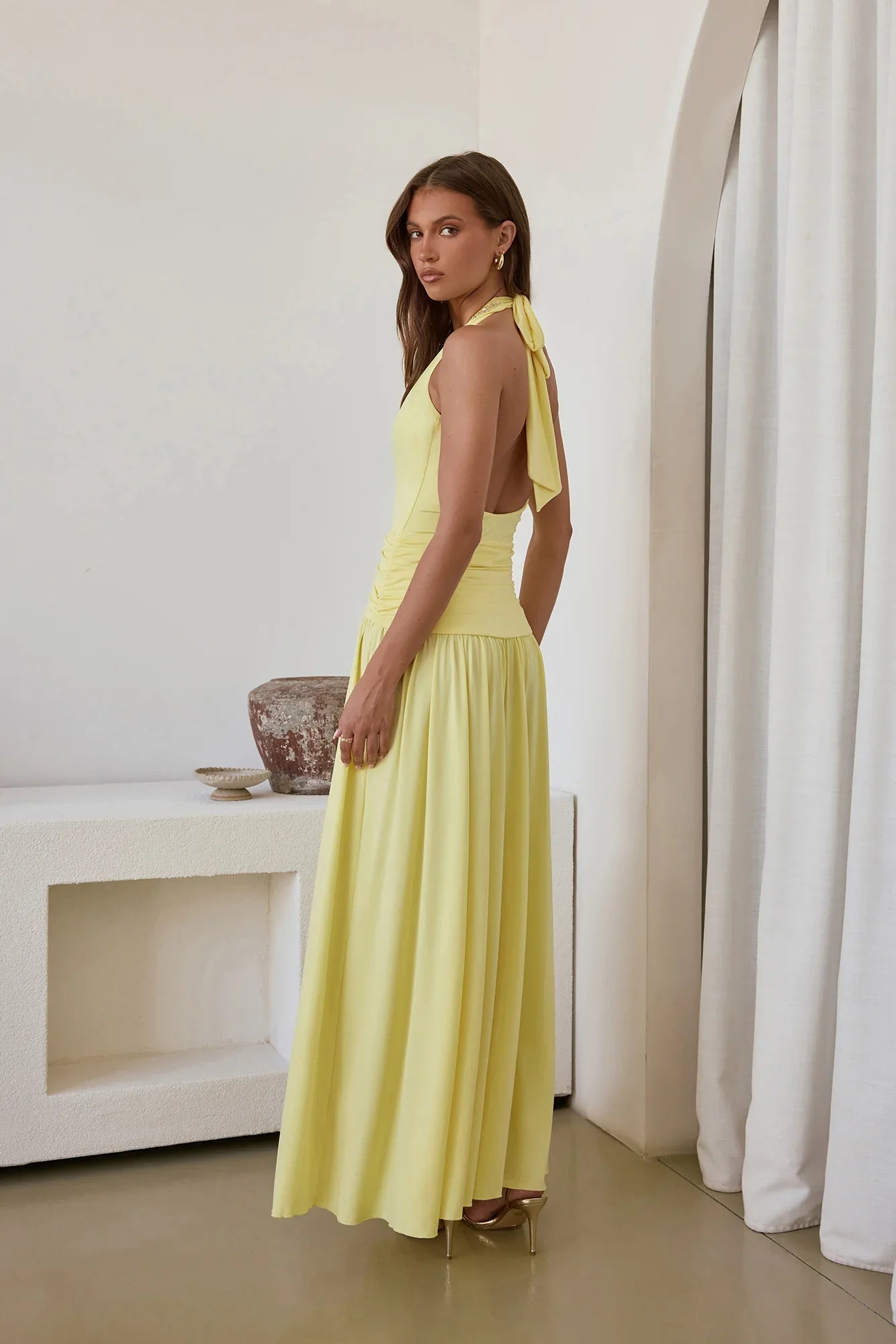 Bewitched By Light Halter Maxi Dress Yellow
