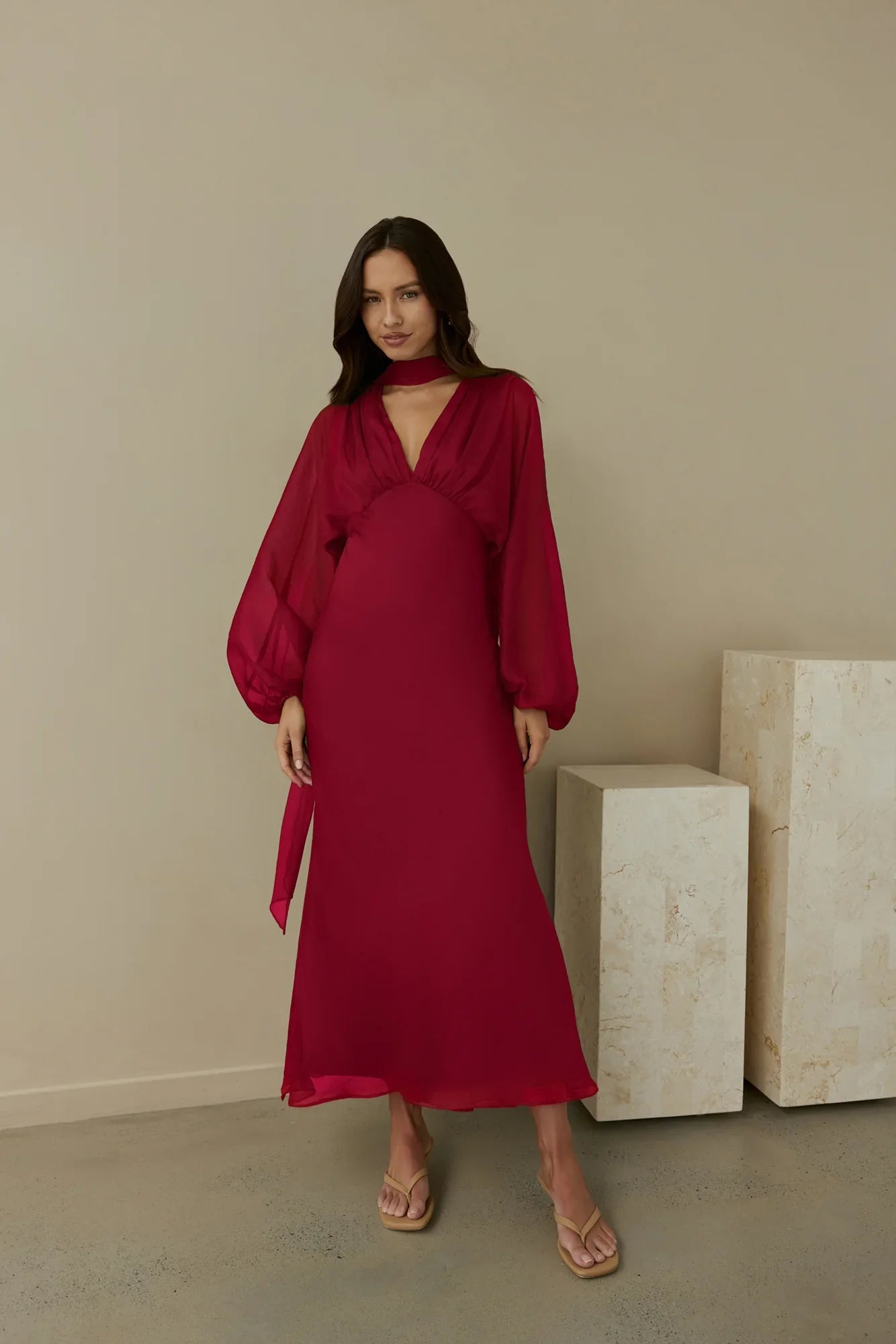 Our Nostalgia Long Sleeve Maxi Dress Burgundy