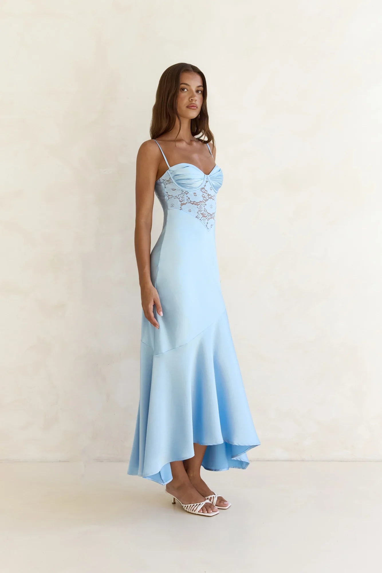 Sky Of Stars Lace Satin Maxi Dress Blue