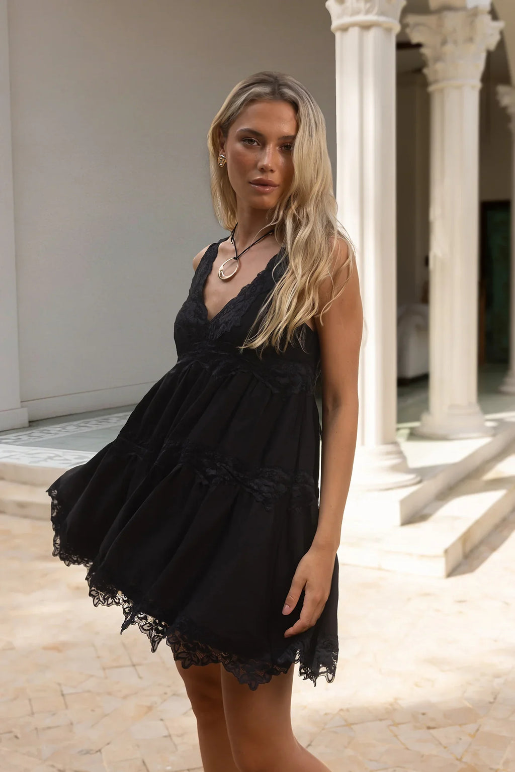 Here For You Lace Mini Dress Black