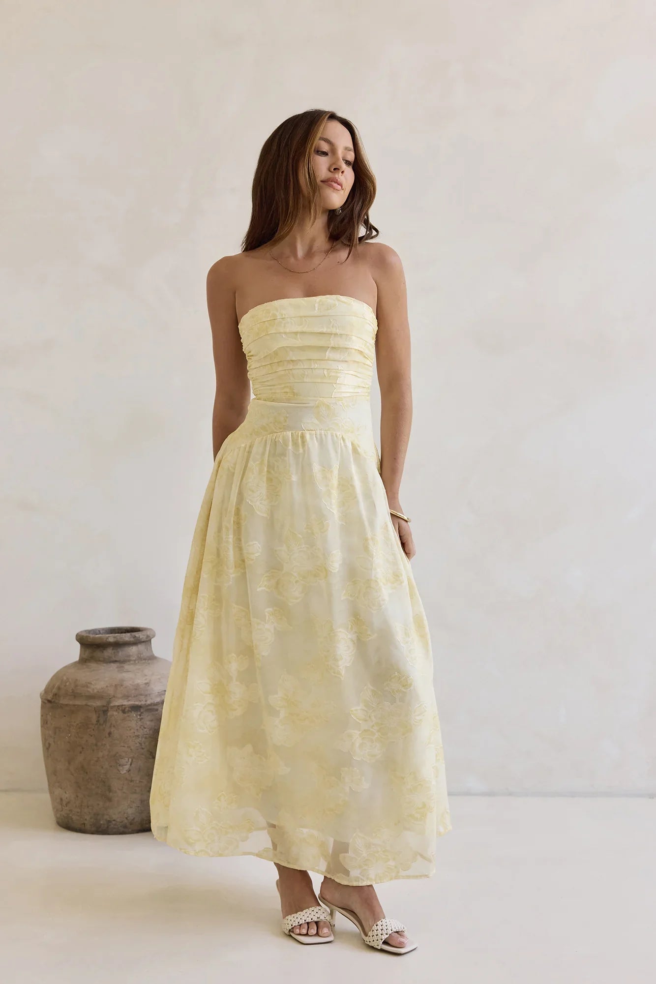 Cloud Kissed Paths Strapless Maxi Dress Yellow