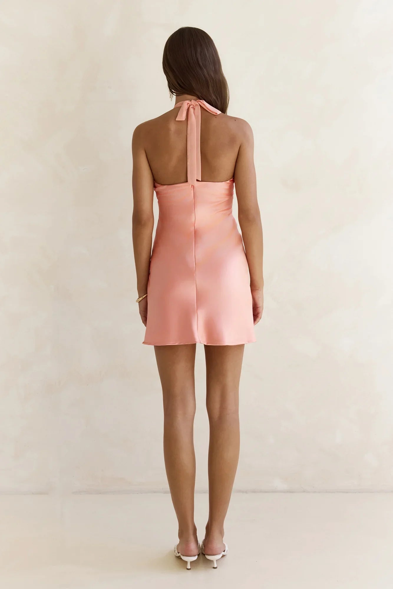 Higher And Higher Satin Halter Mini Dress Orange