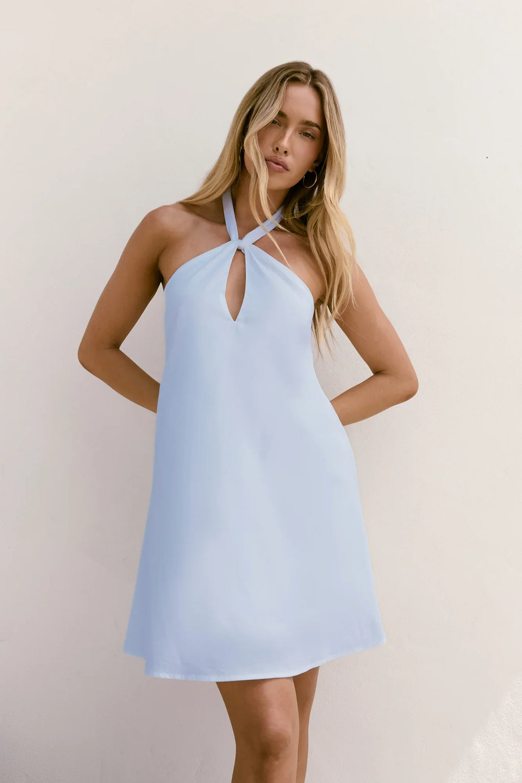 Deep Down Halter Mini Dress Blue