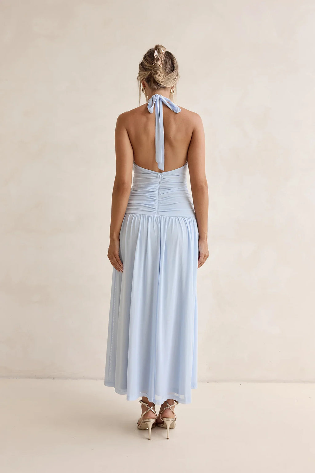 Robin Mesh Halter Maxi Dress Blue