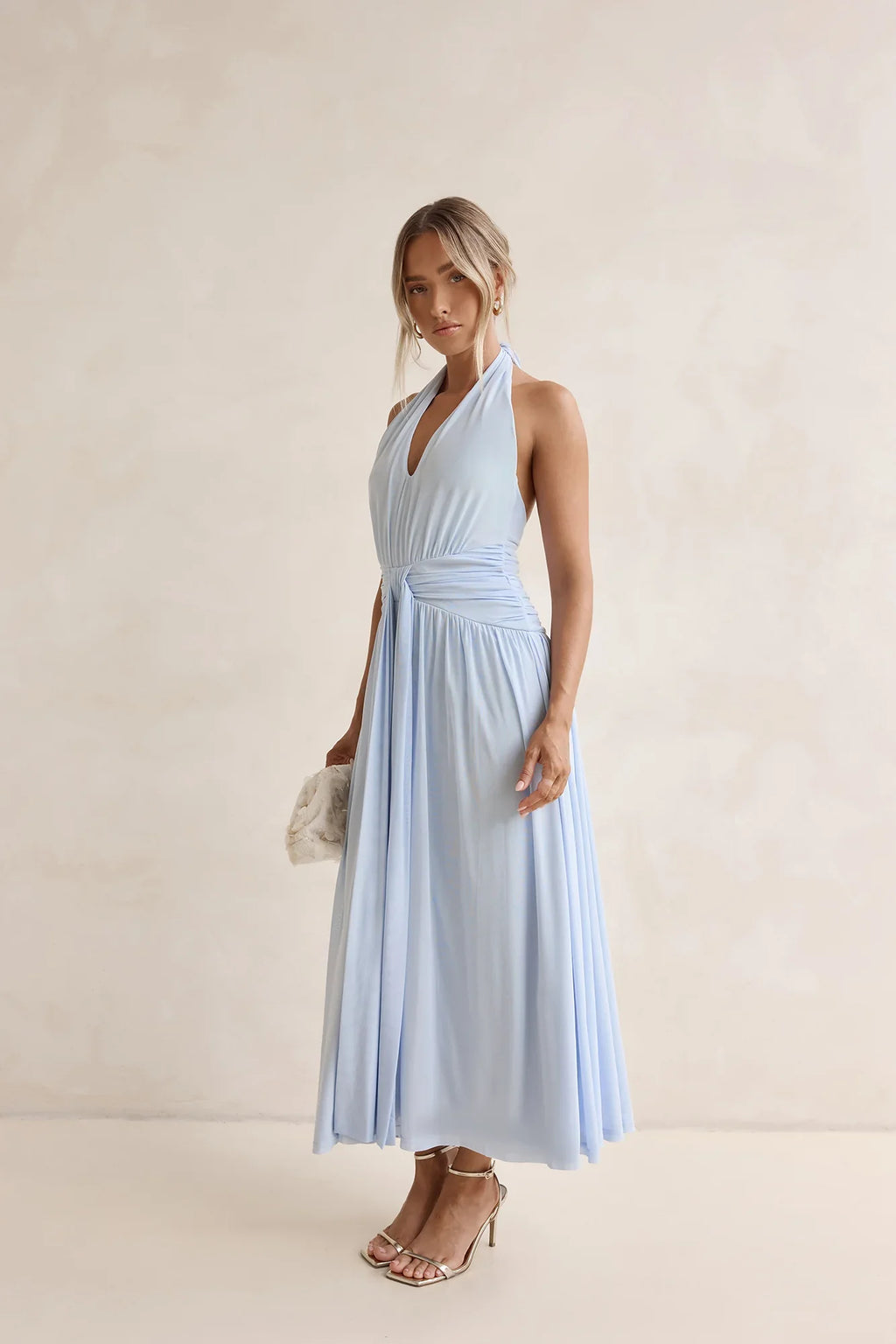 Robin Mesh Halter Maxi Dress Blue