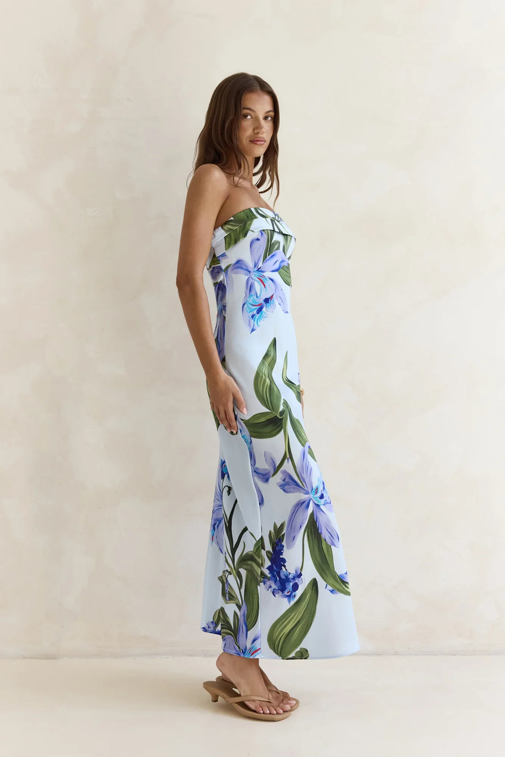 Bells Of Spring Satin Strapless Maxi Dress Blue