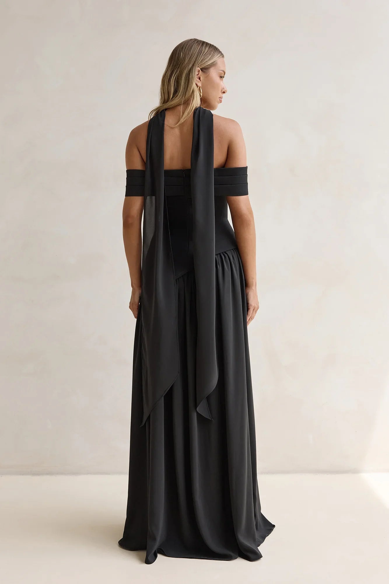 Midnight Elegance Off Shoulder Maxi Dress Black