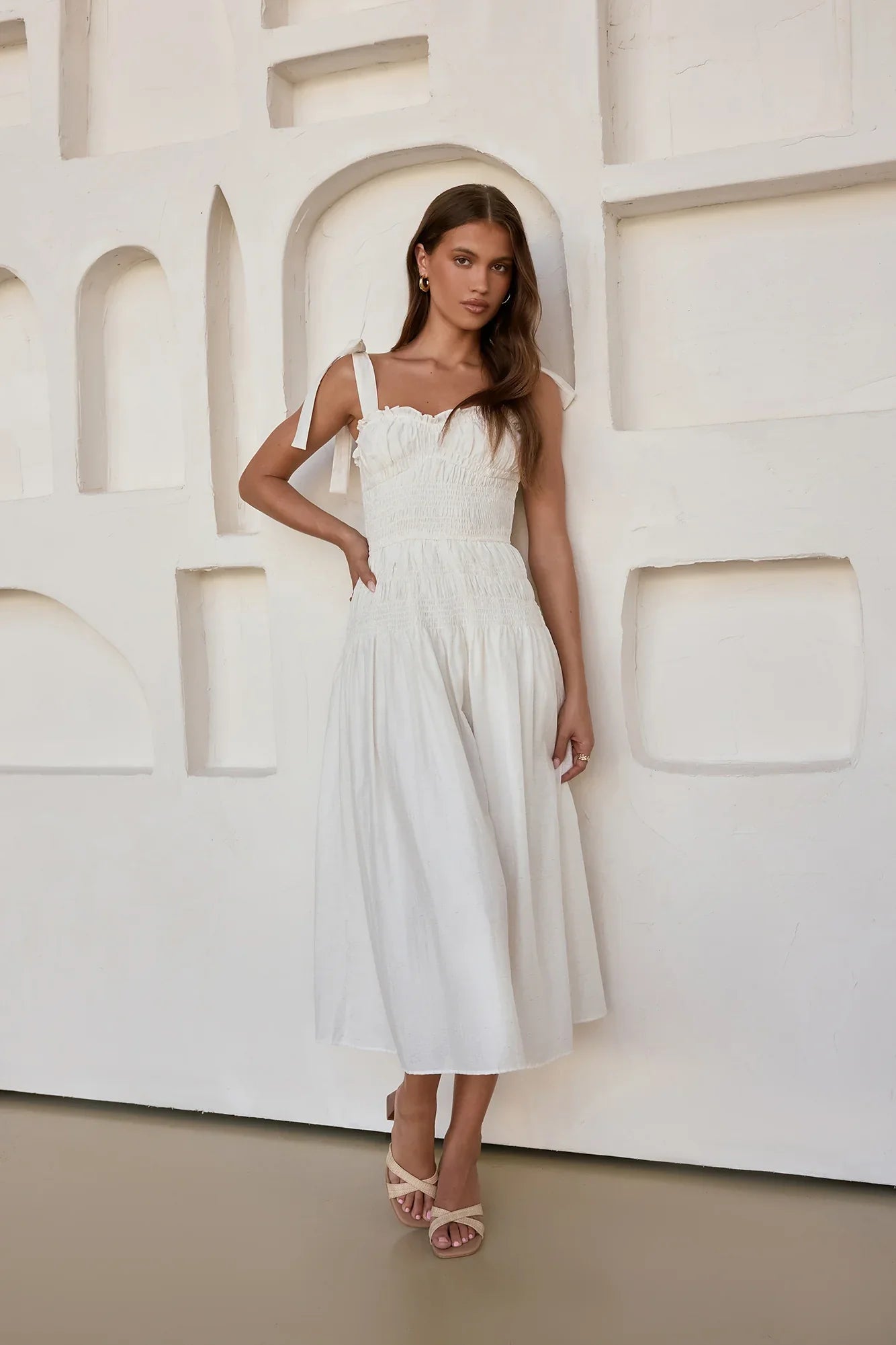 Spring Breeze Midi Dress White