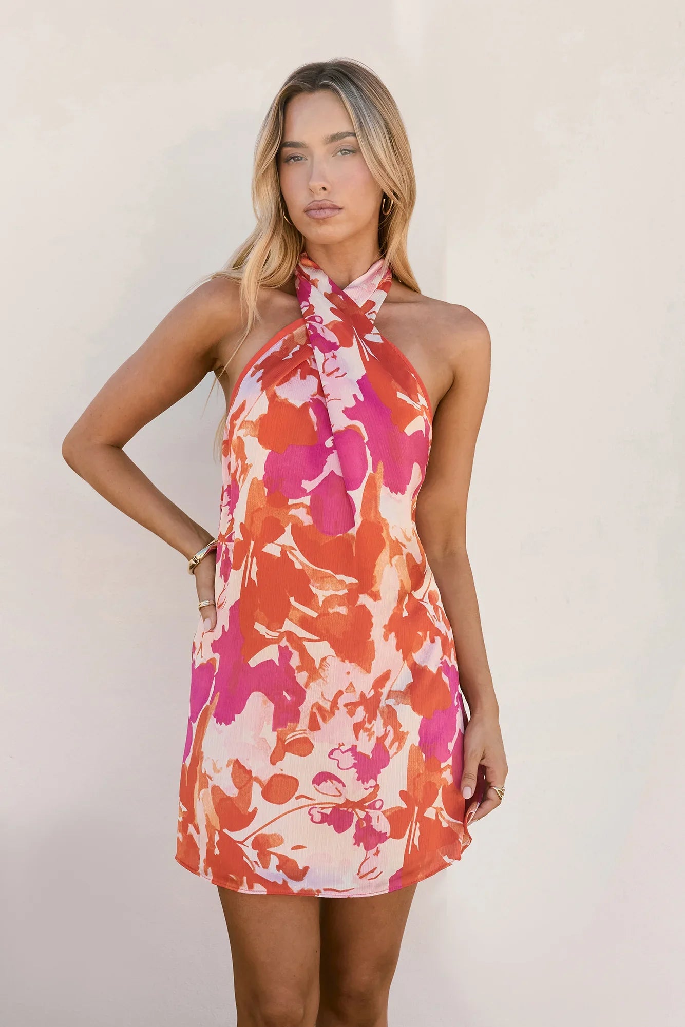 Garden Girl Moment Halter Mini Dress Pink