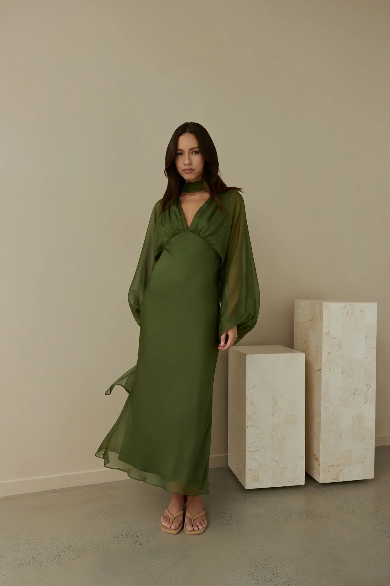 Our Nostalgia Long Sleeve Maxi Dress Green
