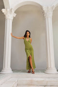 Different Paths Halter Maxi Dress Olive