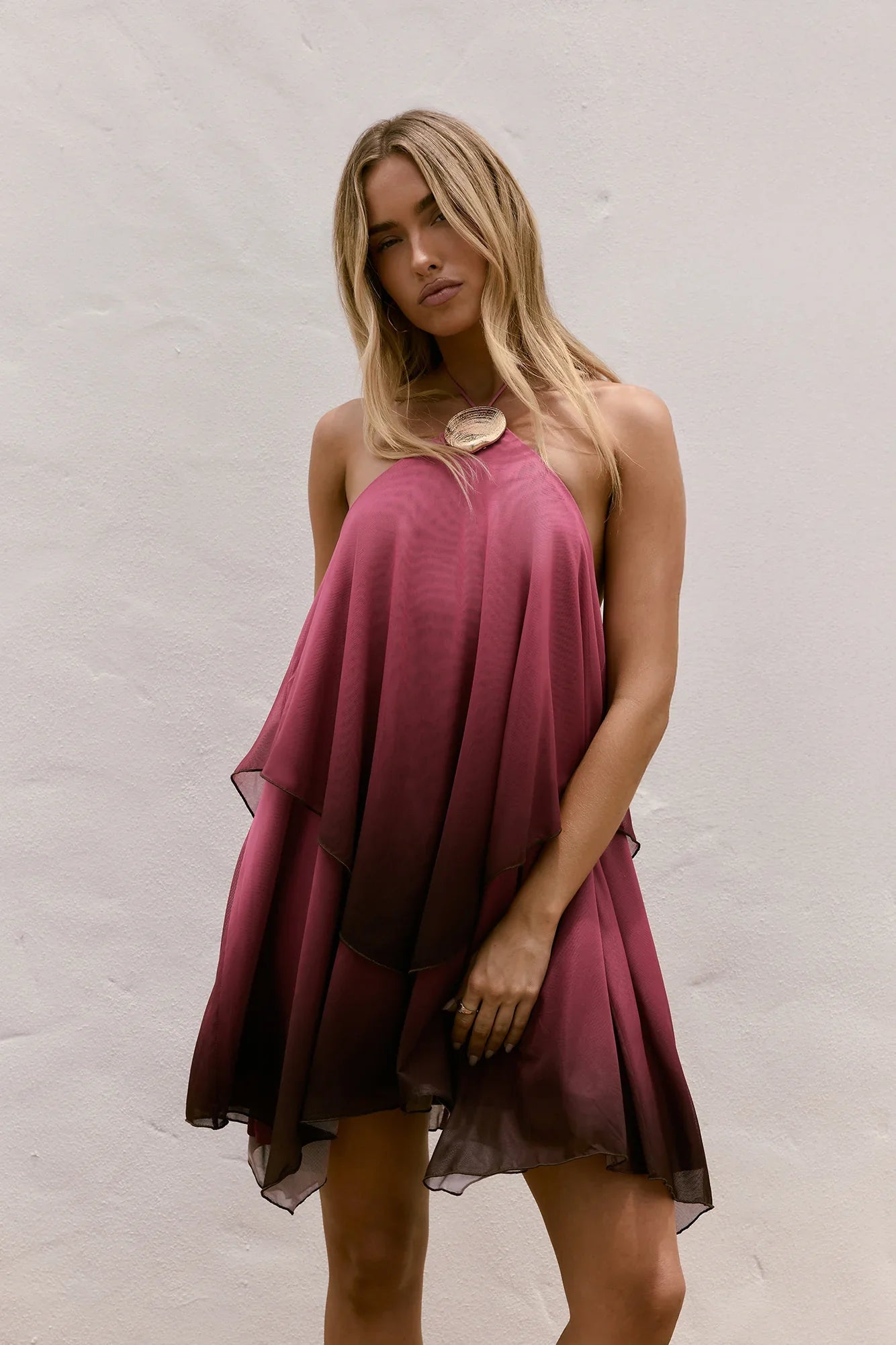 Lost In Wonder Halter Mini Dress Pink Ombre