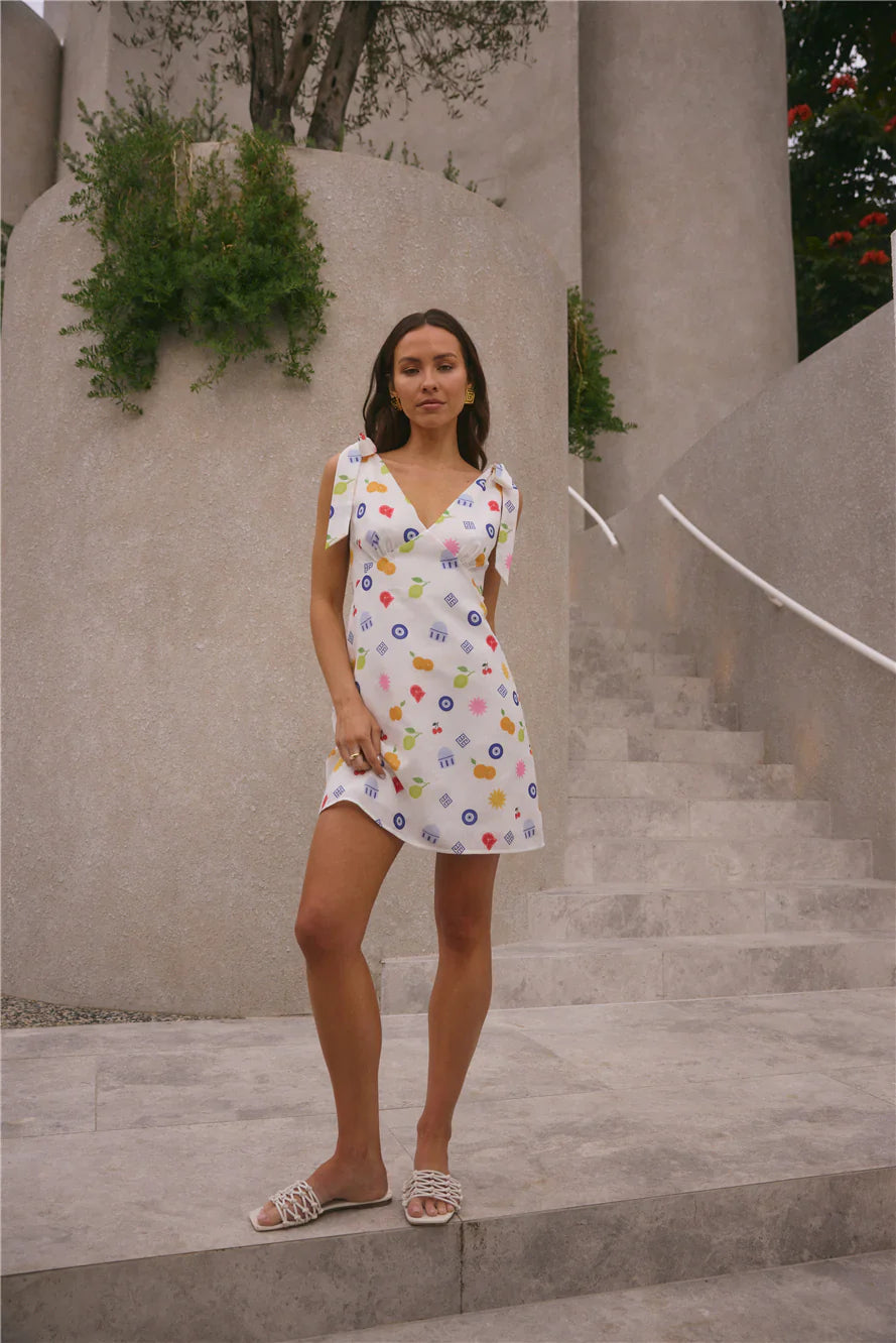 On Vacay Mini Dress Santorini Print