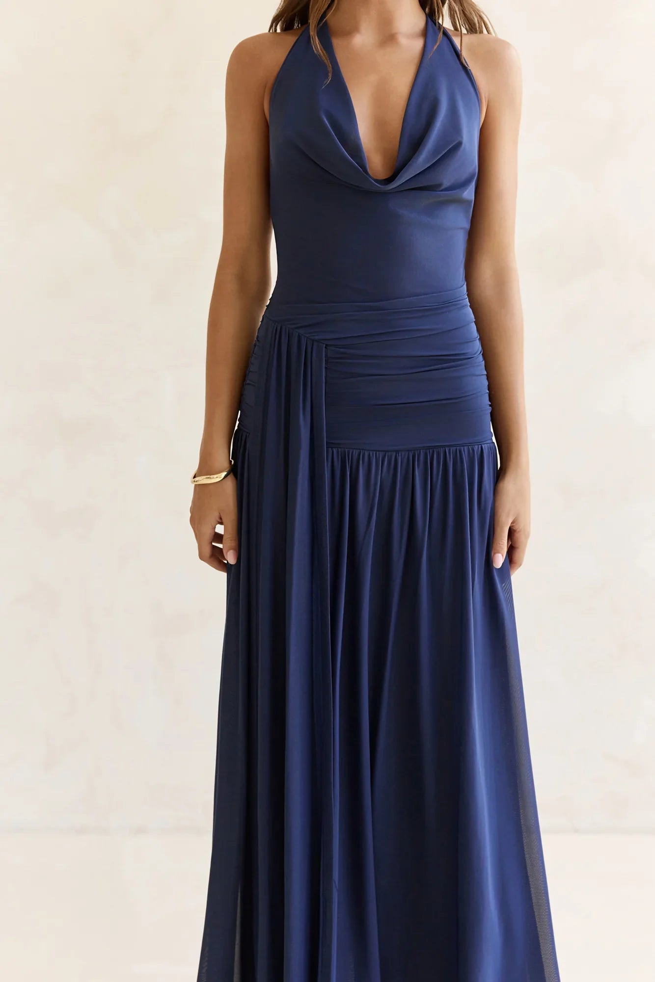 Dancing Skies Mesh Halter Maxi Dress Navy