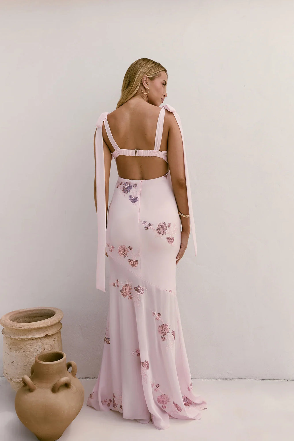 Shining Blooms Sequin Maxi Dress Pink