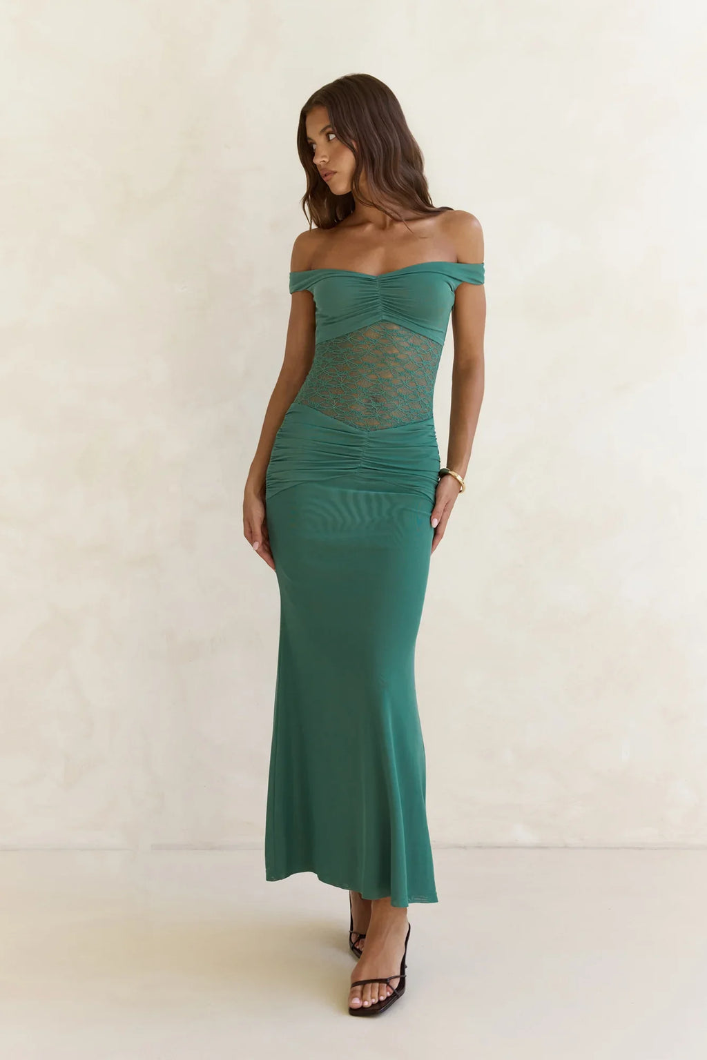 Always Dreaming Lace Off Shoulder Maxi Dress Teal