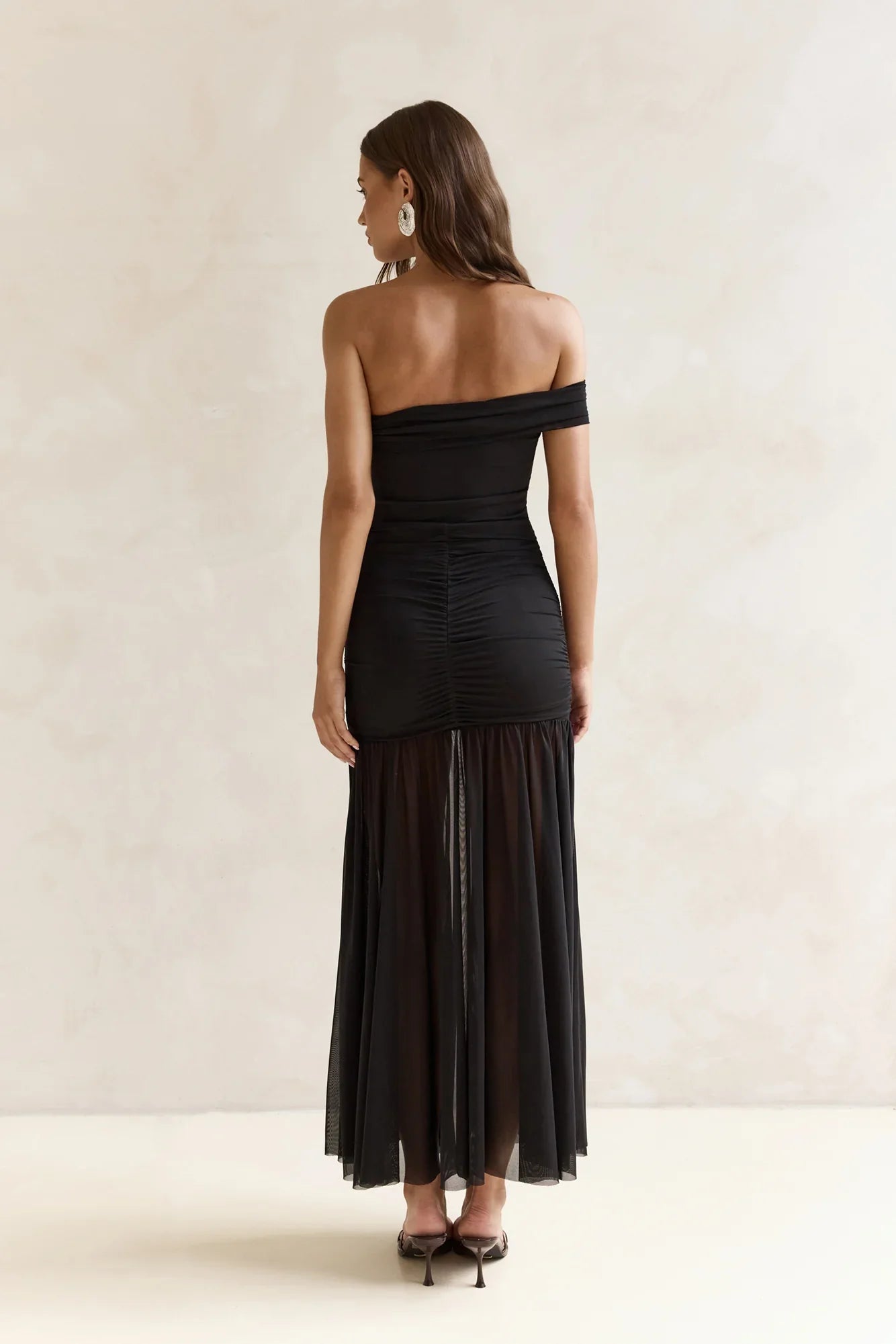 Serene Twilights One Shoulder Mesh Maxi Dress Black