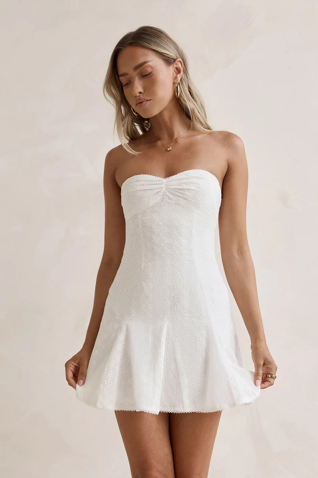 Daydream Diaries Strapless Mini Dress Off White