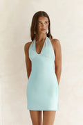 Alaya Satin Halter Mini Dress Blue