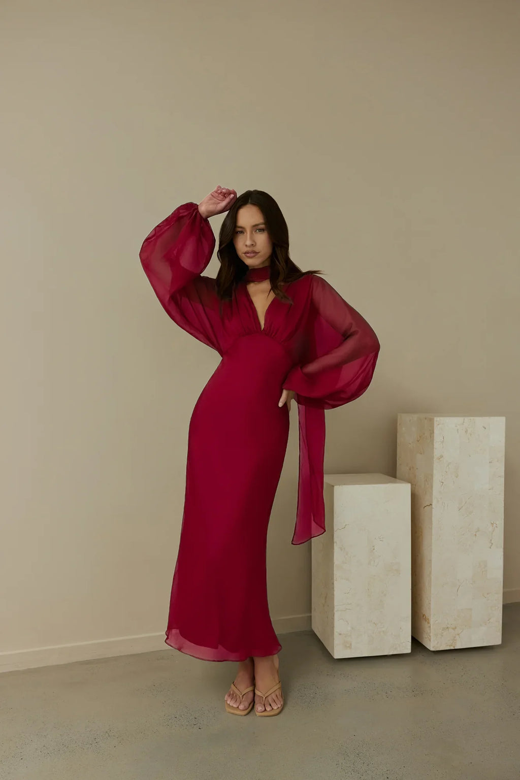 Our Nostalgia Long Sleeve Maxi Dress Burgundy