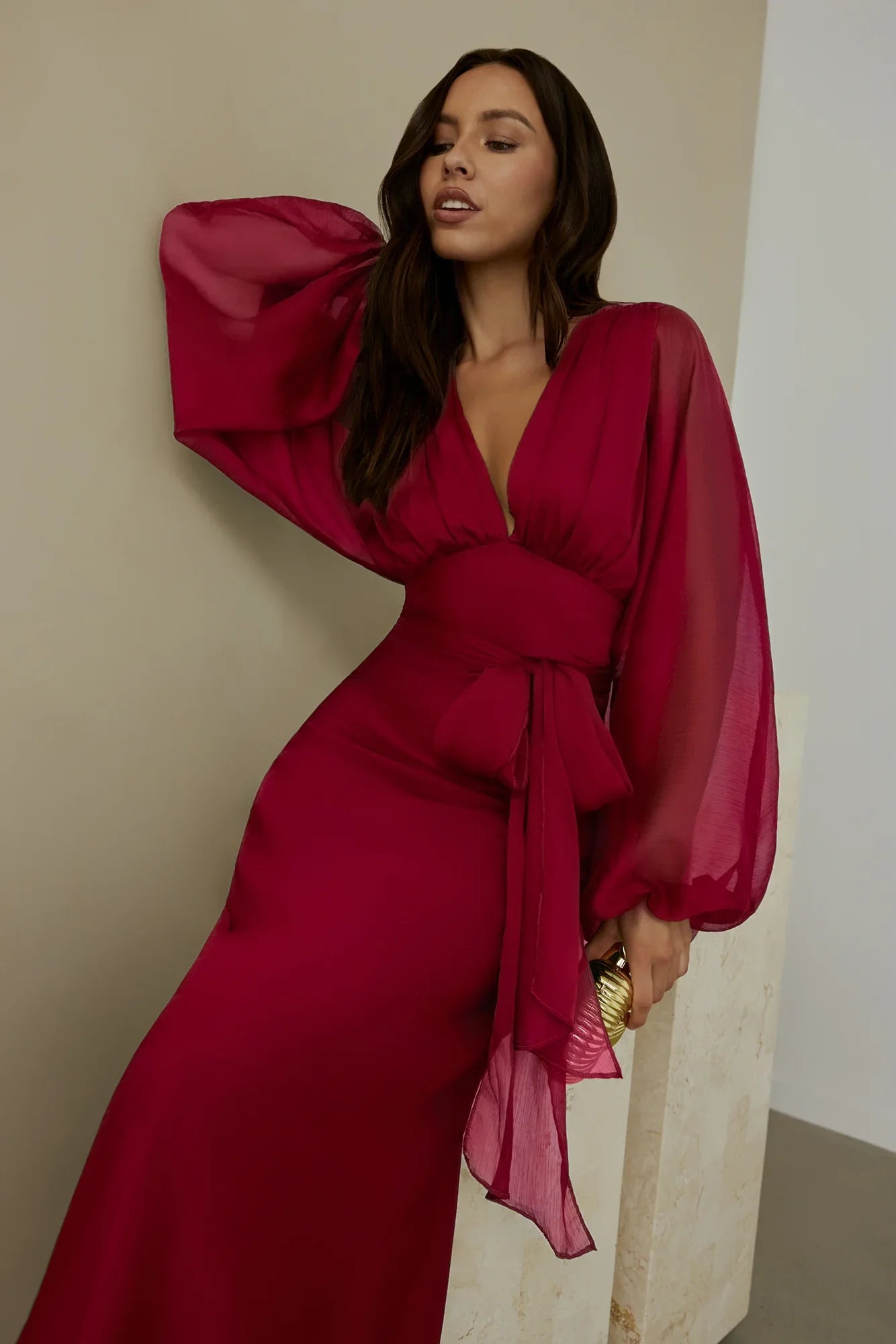 Our Nostalgia Long Sleeve Maxi Dress Burgundy