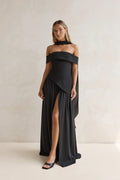 Midnight Elegance Off Shoulder Maxi Dress Black
