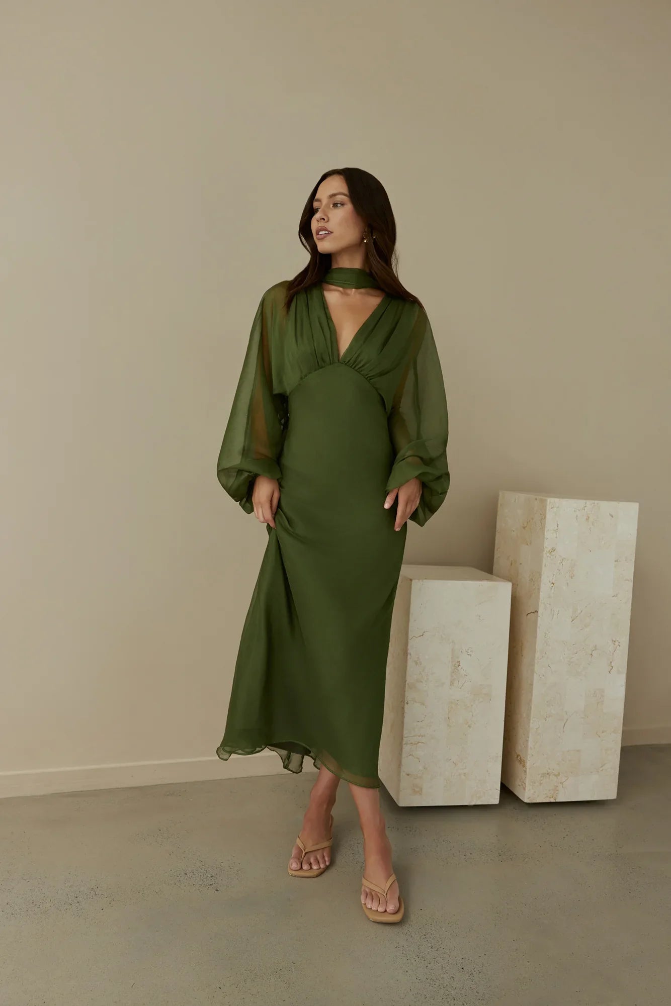 Our Nostalgia Long Sleeve Maxi Dress Green