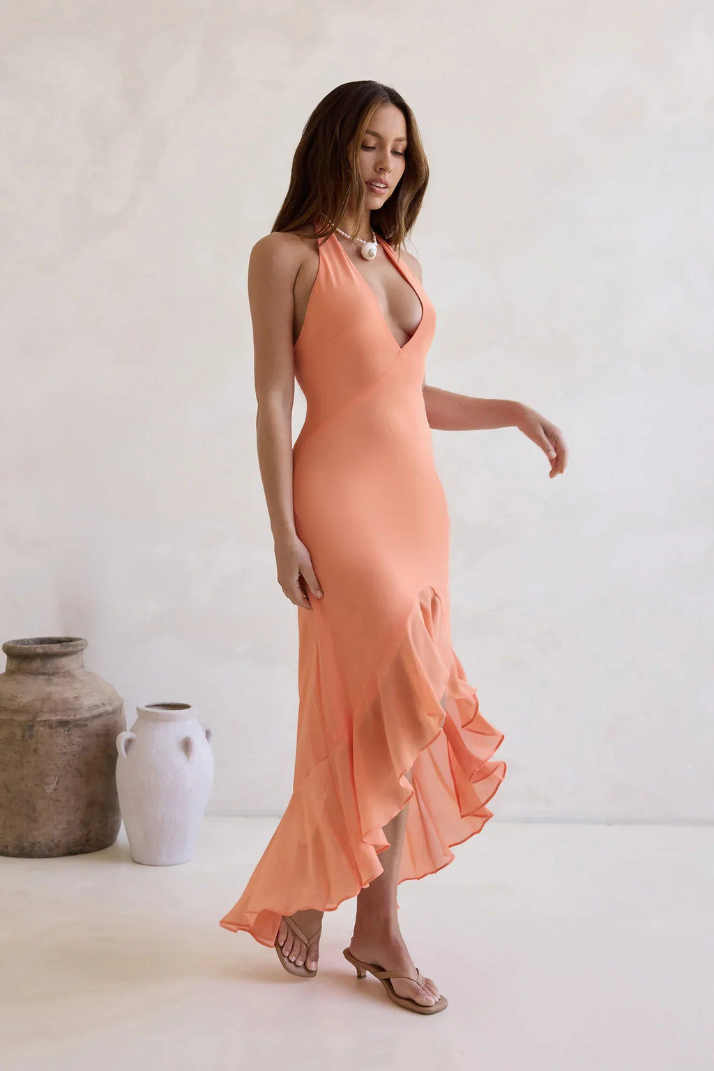 Closer Together Halter Maxi Dress Orange