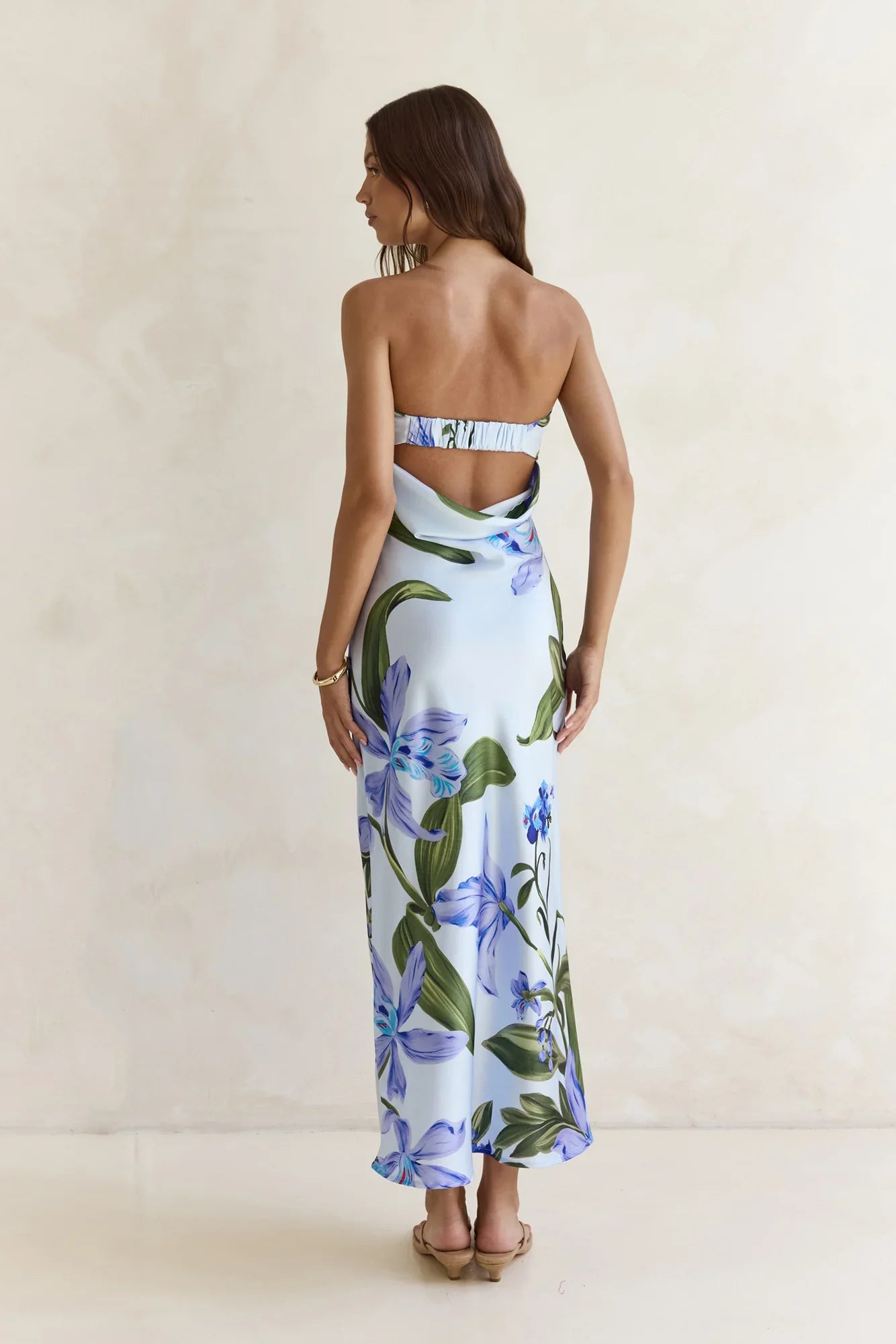 Bells Of Spring Satin Strapless Maxi Dress Blue