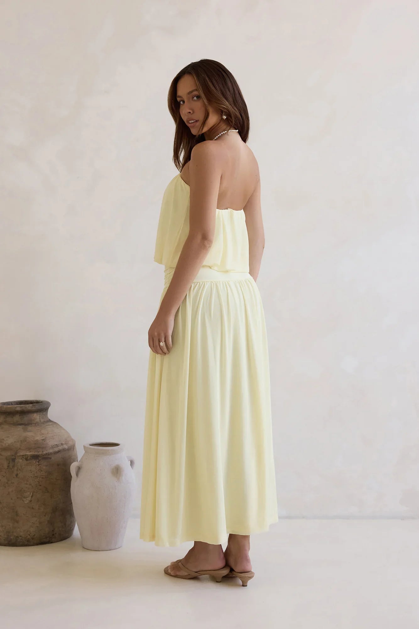 Calling Me Mesh Strapless Maxi Dress Yellow