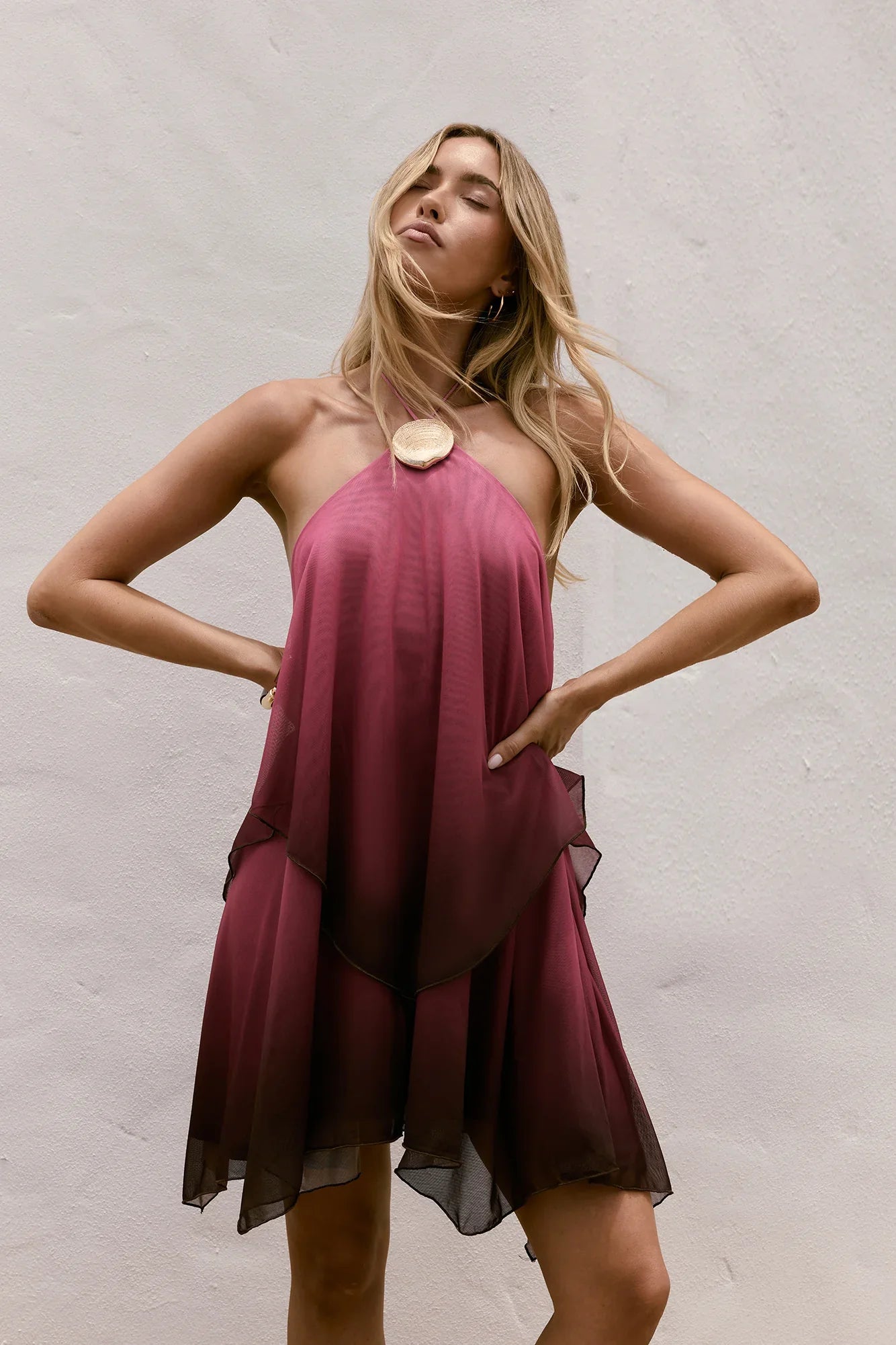 Lost In Wonder Halter Mini Dress Pink Ombre