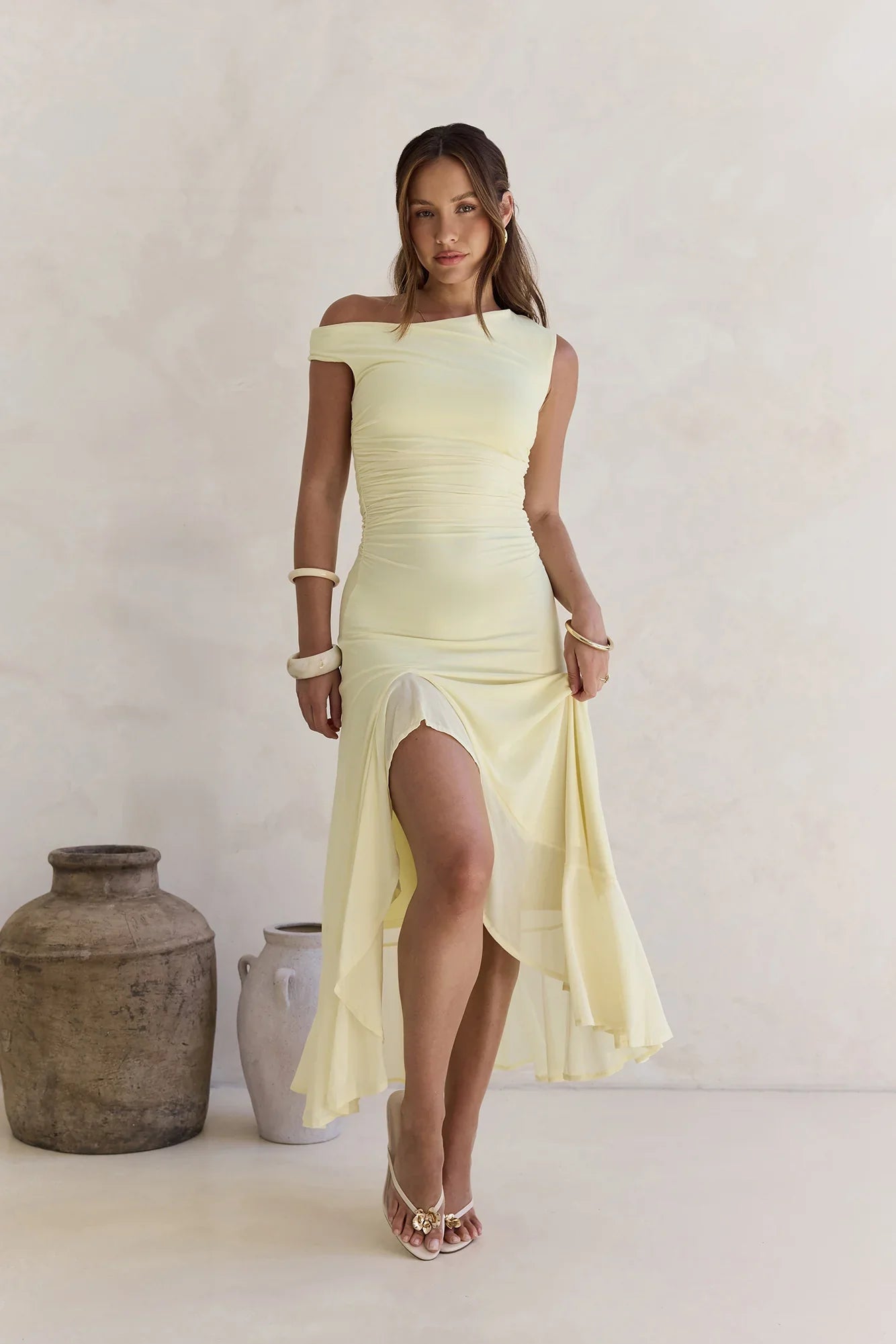 Whispered Secrets Mesh Long Sleeve Maxi Dress Yellow