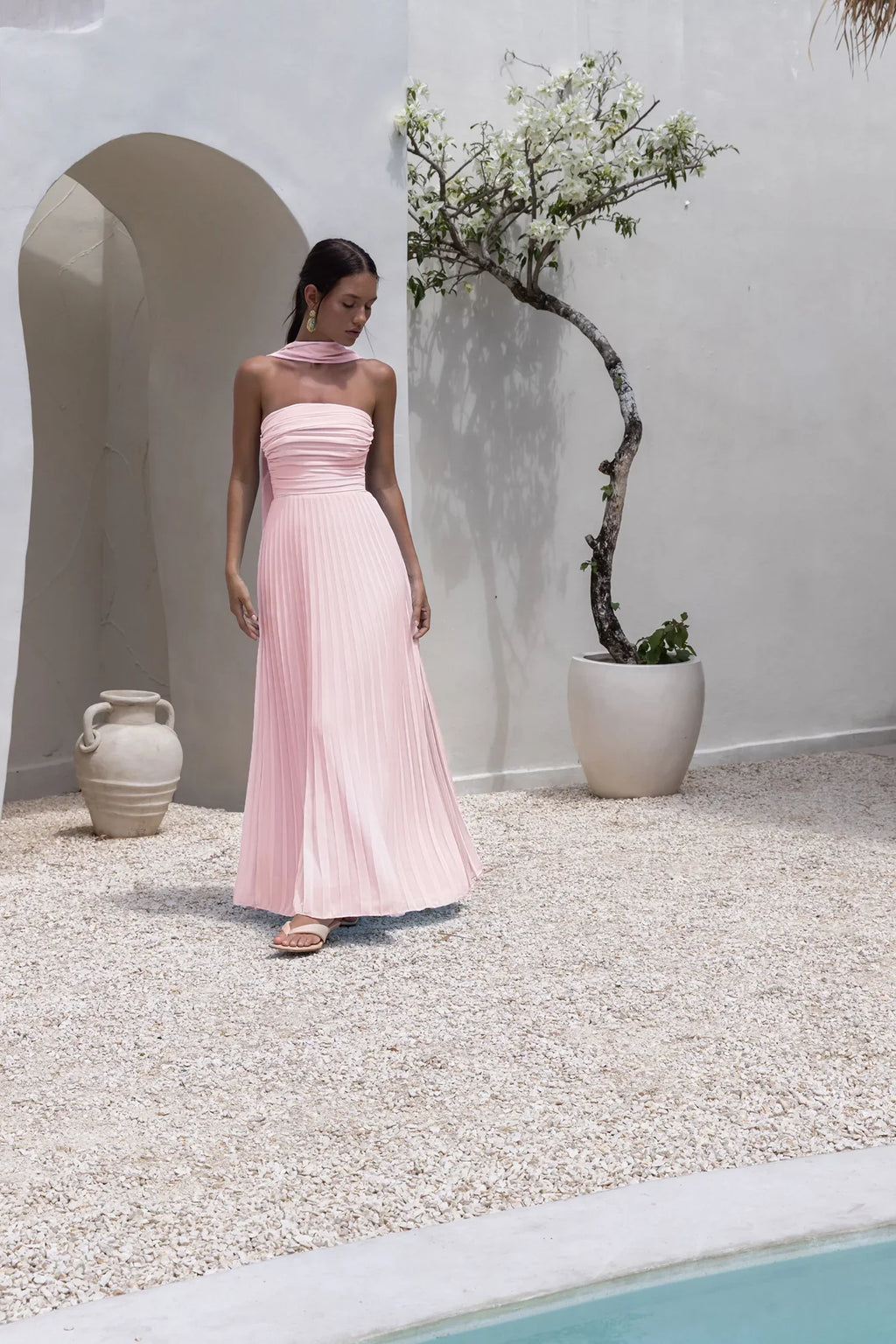 Rosewater Roads Strapless Maxi Dress Blush