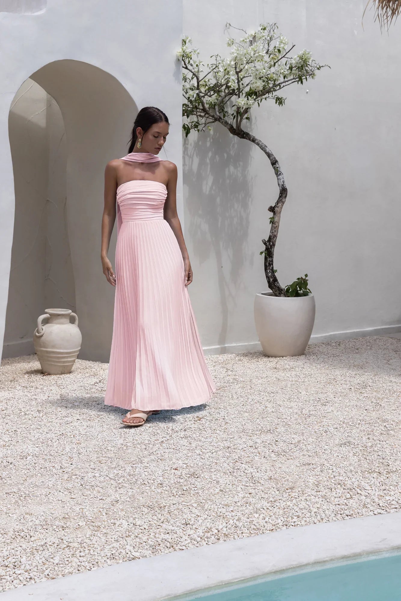Rosewater Roads Strapless Maxi Dress Blush