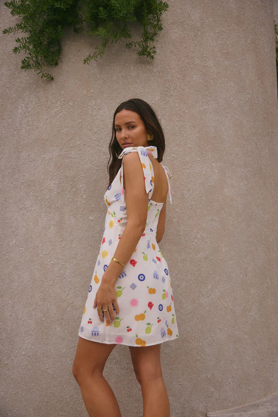 On Vacay Mini Dress Santorini Print