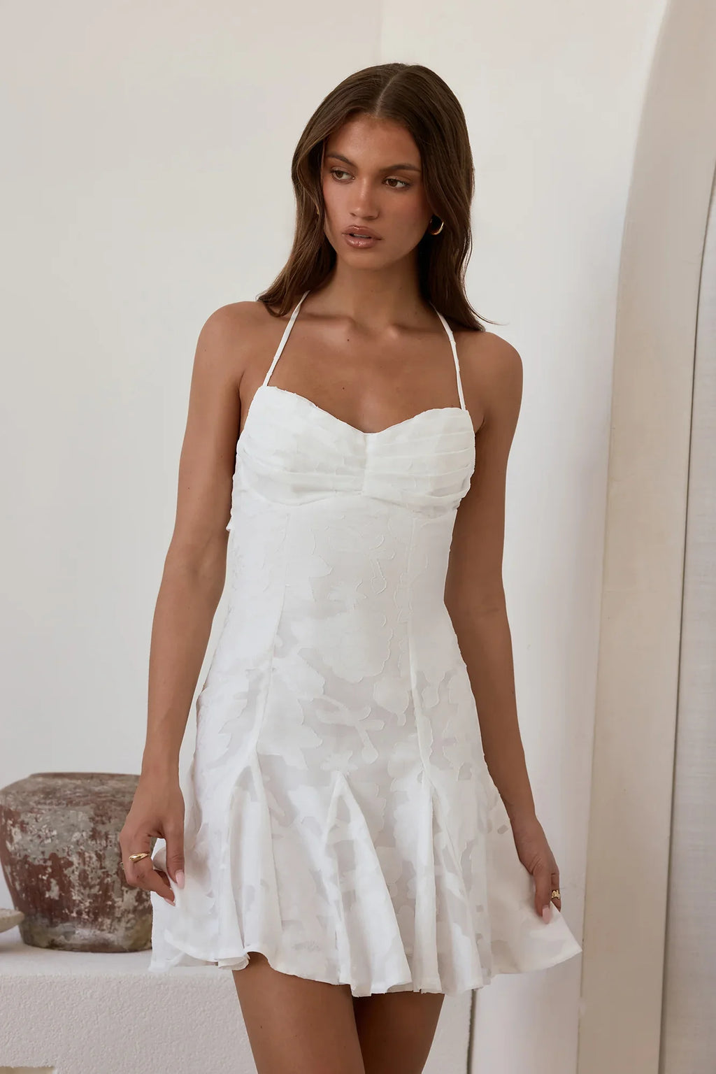 Dancing Alone Halter Mini Dress White